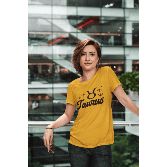 Respect My Tshirt - Taurus Zodiac Sign Graphic T-Shirt, Astrology Symbol Design, Crew Neck, Gold, Small