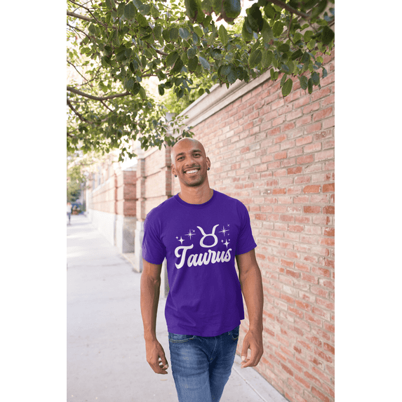 Respect My Tshirt - Taurus Zodiac Sign Graphic T-Shirt, Astrology Symbol Design, Crew Neck, Purple, Medium