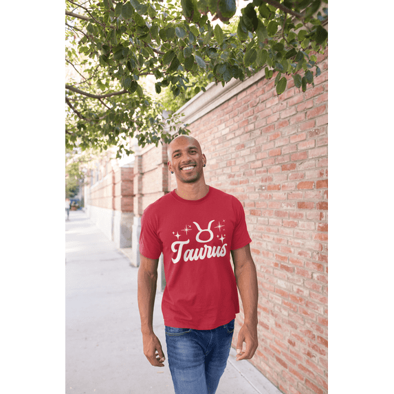 Respect My Tshirt - Taurus Zodiac Sign Graphic T-Shirt, Astrology Symbol Design, Crew Neck, Red, Small