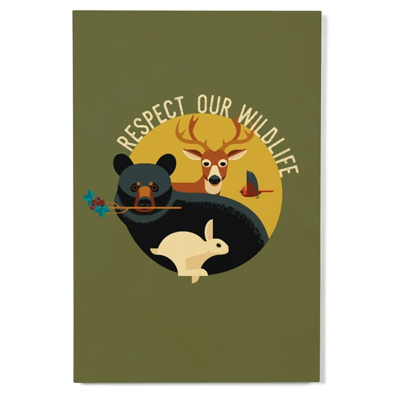 Respect Our Wildlife, Geometric Animal Badge Birch Wood Wall Sign (12x18 Rustic Home Decor, Ready to Hang Art)