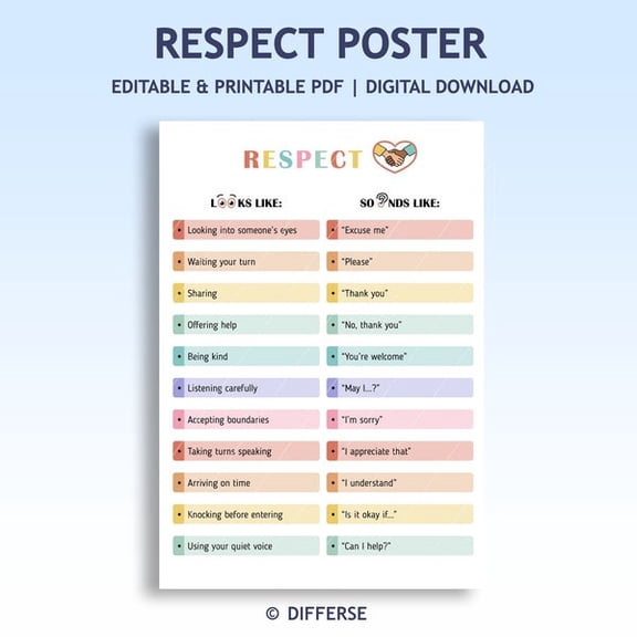 Respect Sounds Like Looks Like Poster Respect Poster How To Be Respectful Good Manners Poster Behavior Chart , Poster Print Only