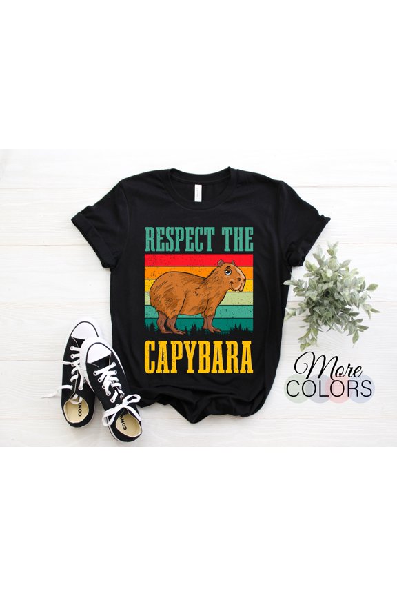 Respect The Capybara Vintage Retro T-Shirt, Capybaras Lovers Gift, Largest Rodent Cavy Costume, Funny Cute Animal Fans Pet Owner Present Tee