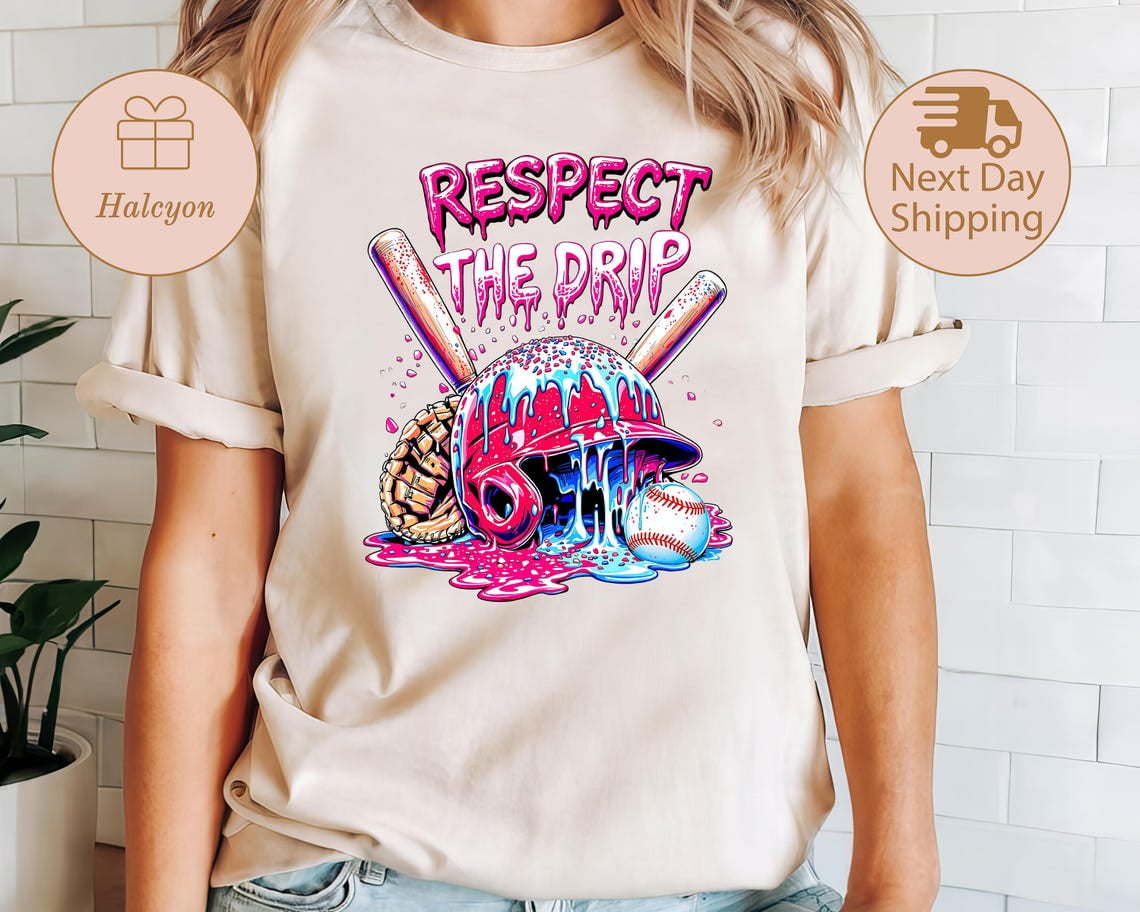 Respect The Drip Baseball T-Shirt, Baseball Dripping Ice Cream Shirt, Trendy Baseball Shirt, Baseball Game Day Tee, Baseball Mom Shirt