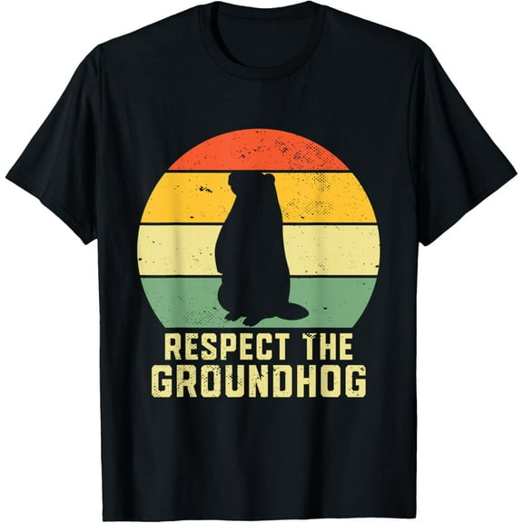 Respect The Groundhog | Funny Woodchuck Groundhog Day Men T-ShirtMen's and women's gift, black and white T-shirt, size: Extra large S-4XL