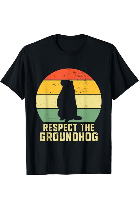Respect The Groundhog | Funny Woodchuck Groundhog Day Men T-ShirtMen's and women's gift, black and white T-shirt, size: Extra large S-4XL