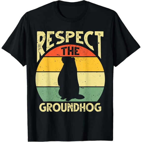 Respect The Groundhog Woodchuck Design Ground Hog Day T-ShirtMen's and women's gift, black and white T-shirt, size: Extra large S-4XL