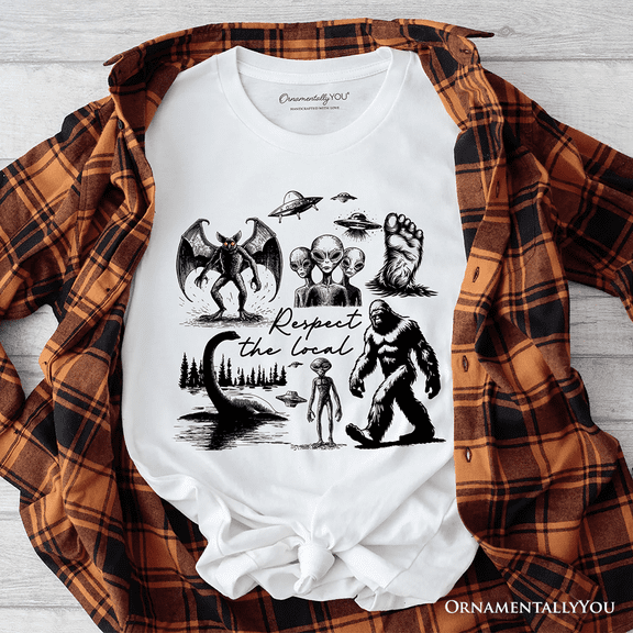 Respect The Local Cryptid Squad T-Shirt, Funny Bigfoot Alien Mothman Meme Tee