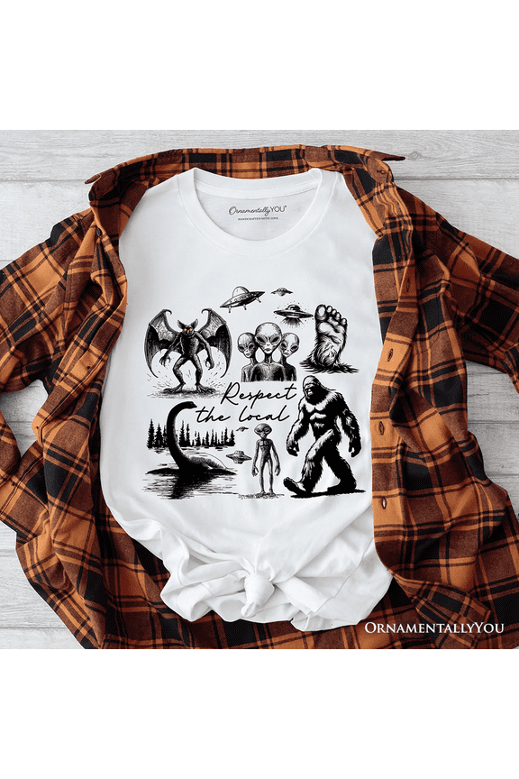 Respect The Local Cryptid Squad T-Shirt, Funny Bigfoot Alien Mothman Meme Tee