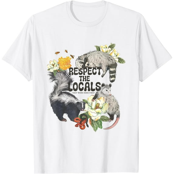 Respect The Locals Opossum Possum Skunk Raccoon Bees Honey Unisex T-Shirt for Men Women Kids Toddler,White Color,Size 2XL