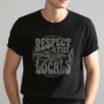 thumbnail image 1 of Respect The Locals Retro Great White Shark Vintage Ocean Graphic T-Shirt, Nautical Marine Wildlife Unisex Casual Distressed Tee Shirt, 1 of 6