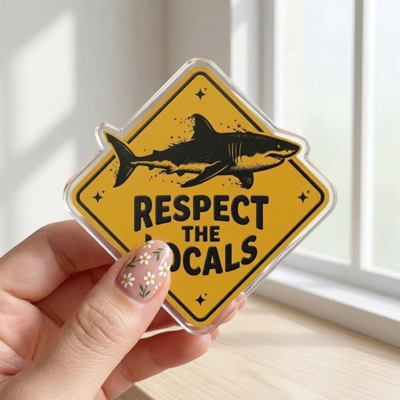 Respect The Locals Shark Magnetic Phone Grip, Ocean Vibe Clear Acrylic Phone Stand, Surfer Warning Sign Grip, Beach Phone Accessory