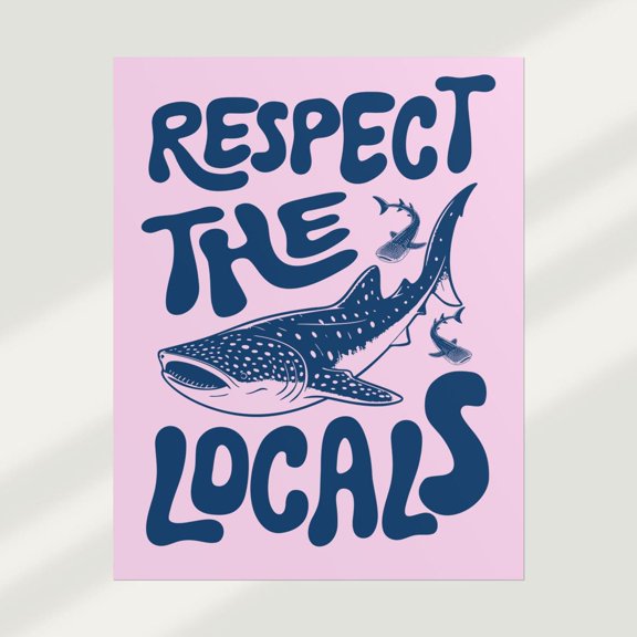 Respect The Locals Whale Shark Poster, Pink Ocean Wall Art