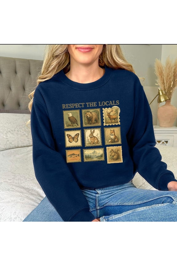 Respect The Locals Wildlife Sweatshirt: National Parks Postage Stamp Sweater