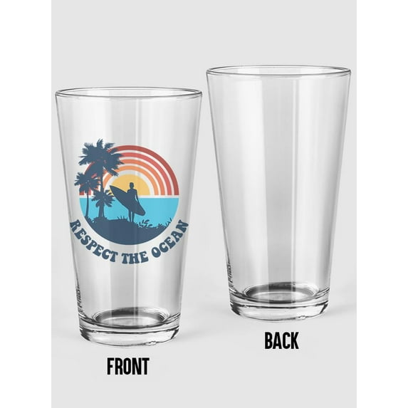 Respect The Ocean Pint Glass -Smartprints Designs, 16 oz Transparent Glass