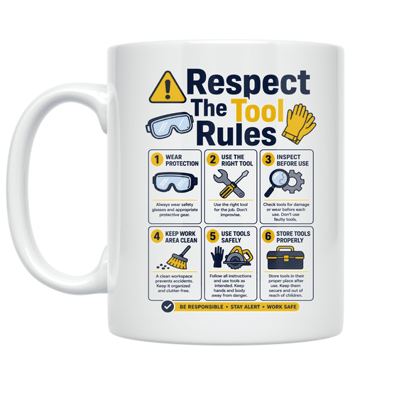Respect The Tool Rules - Tool Safety Enthusiast - 11 oz Ceramic Coffee Mug