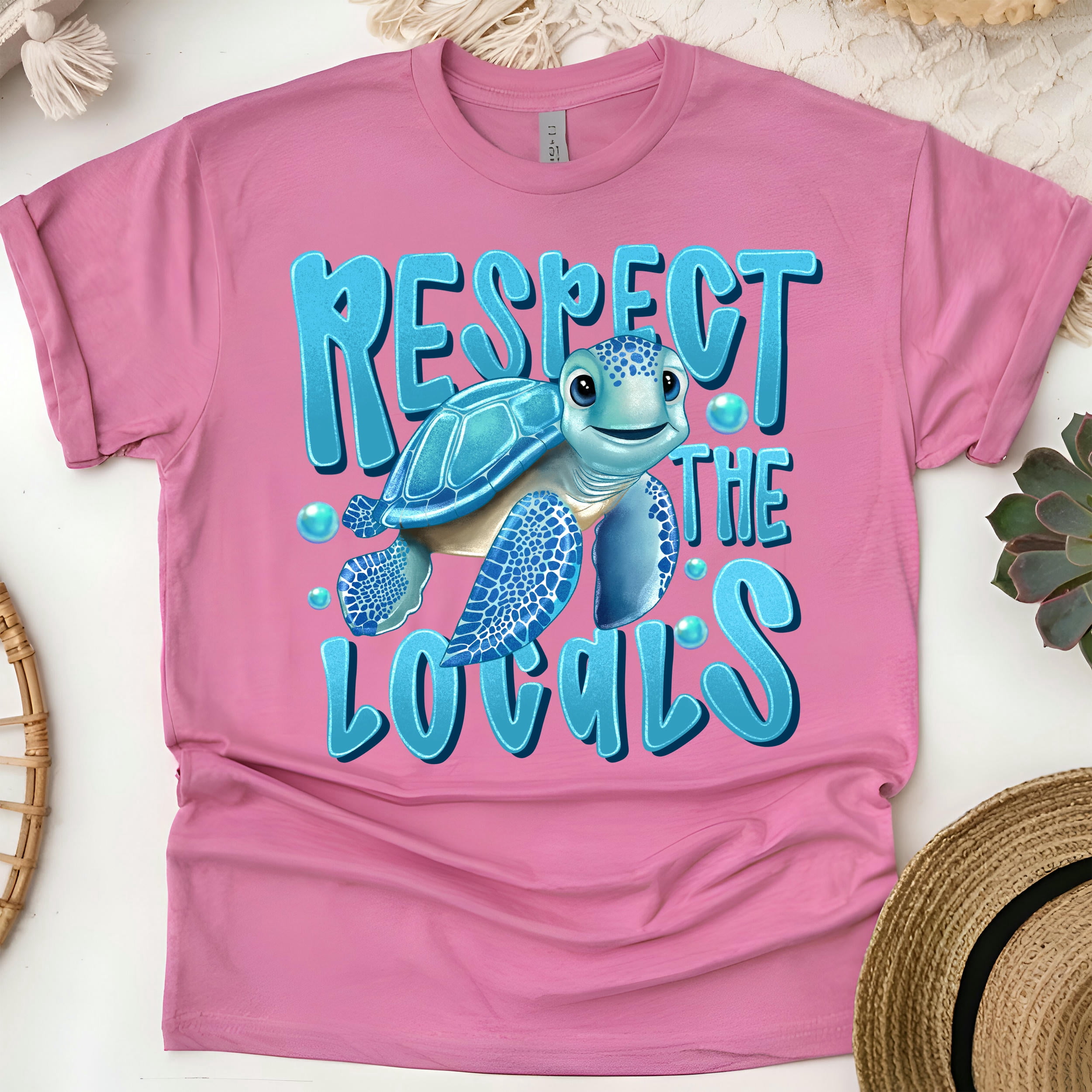 Respect the Locals T-Shirt, Cute Sea Turtle Ocean Awareness Graphic Tee ...