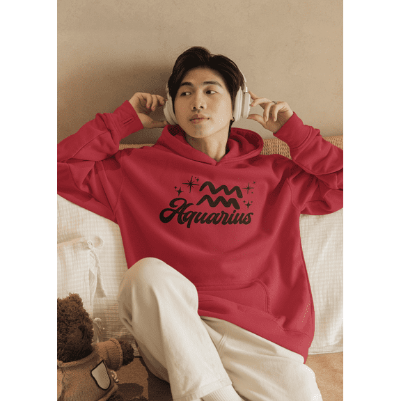 Respect My Tshirt Aquarius - Innovative and Unique Zodiac Sign Unisex Hooded Sweatshirt, 2X, Red, Black Design