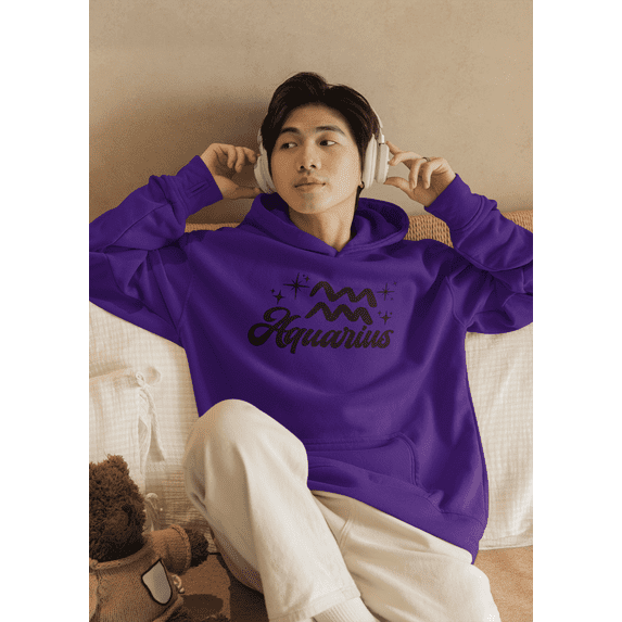 Respect My Tshirt Aquarius - Innovative and Unique Zodiac Sign Unisex Hooded Sweatshirt, Small, Purple, Black Design