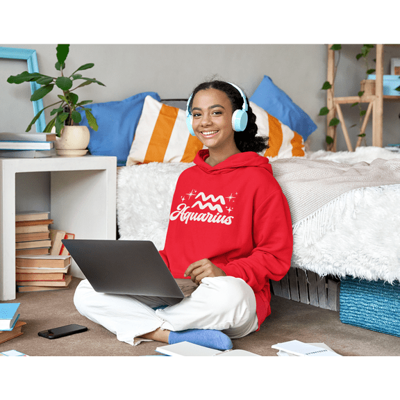 Respect My Tshirt Aquarius - Innovative and Unique Zodiac Sign Unisex Hooded Sweatshirt, Small, Red, White Design