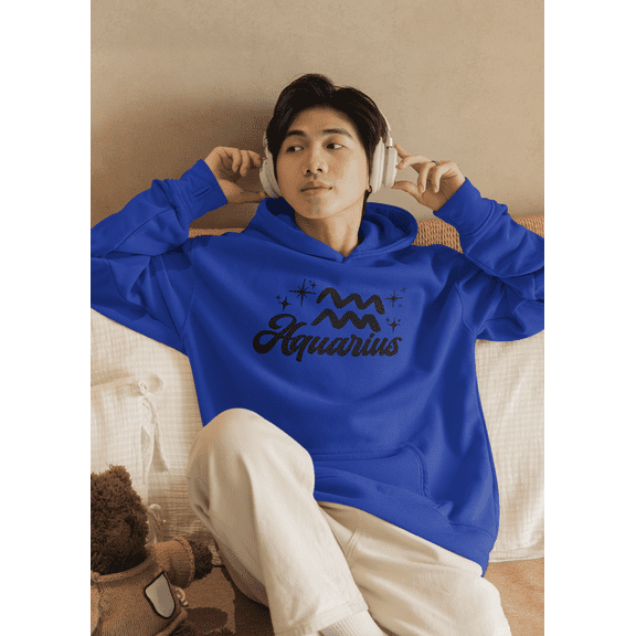 Respect My Tshirt Aquarius - Innovative and Unique Zodiac Sign Unisex Hooded Sweatshirt, Small, Royal, Black Design