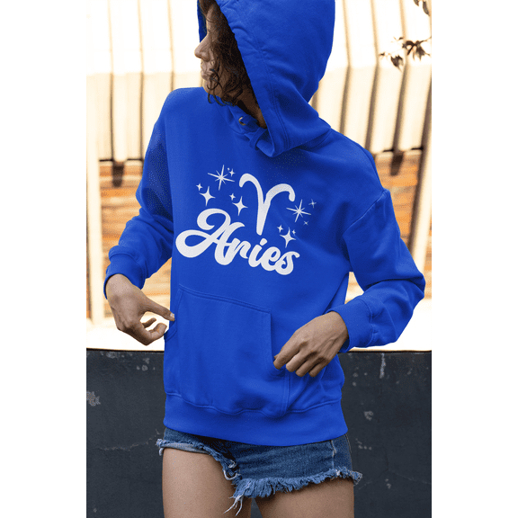 Respect My Tshirt Aries- Embrace Your Ram Energy Zodiac Sign Unisex Hooded Sweatshirt, 5X, Royal, White Design