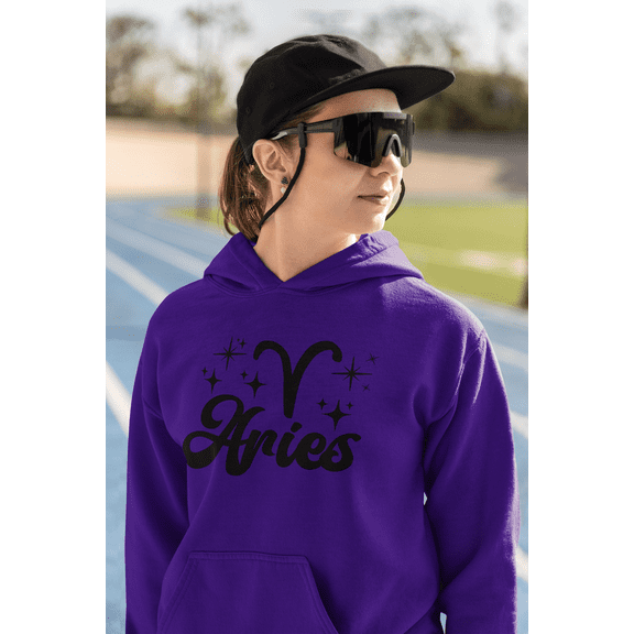 Respect My Tshirt Aries- Embrace Your Ram Energy Zodiac Sign Unisex Hooded Sweatshirt, Large, Purple