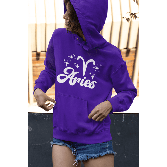 Respect My Tshirt Aries- Embrace Your Ram Energy Zodiac Sign Unisex Hooded Sweatshirt, Large, Purple, White Design