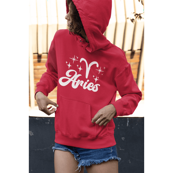 Respect My Tshirt Aries- Embrace Your Ram Energy Zodiac Sign Unisex Hooded Sweatshirt, Medium, Red, White Design