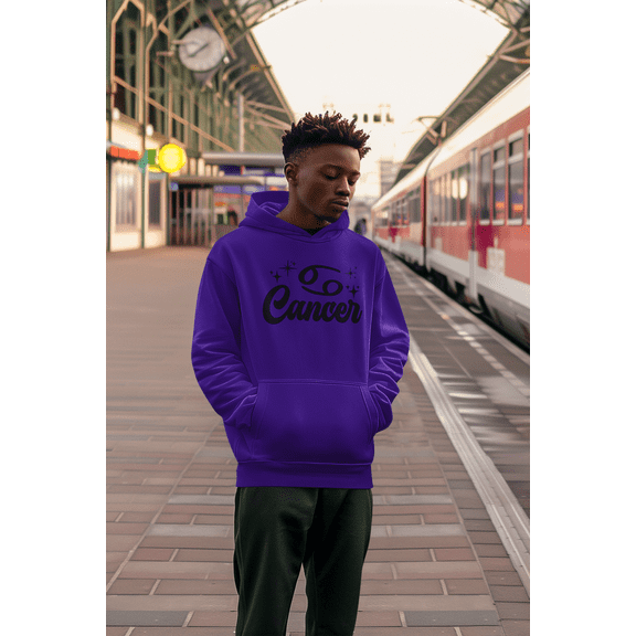 Respect My Tshirt Cancer - Nurturing and Protective Zodiac Sign Unisex Hooded Sweatshirt, Large, Purple, Black Design