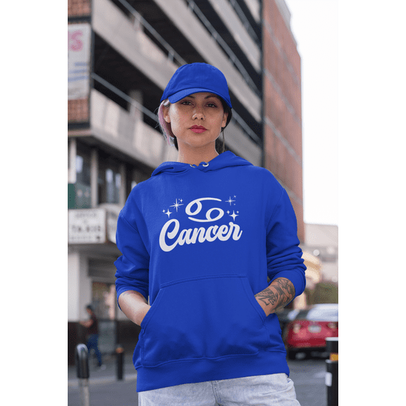 Respect My Tshirt Cancer - Nurturing and Protective Zodiac Sign Unisex Hooded Sweatshirt, Medium, Royal, White Design