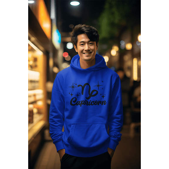 Respect My Tshirt Capricorn-Ambitious and Sophisticated Zodiac Sign Unisex Hooded Sweatshirt, Small, Royal, Black Design