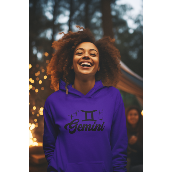 Respect My Tshirt Gemini - Express Your Dual Nature Zodiac Sign Unisex Hooded Sweatshirt, Large, Purple, Black Design