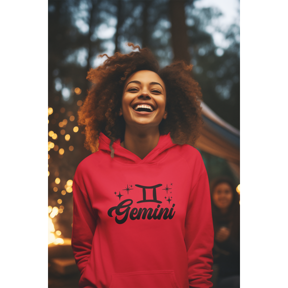 Respect My Tshirt Gemini - Express Your Dual Nature Zodiac Sign Unisex Hooded Sweatshirt, Large, Red, Black Design