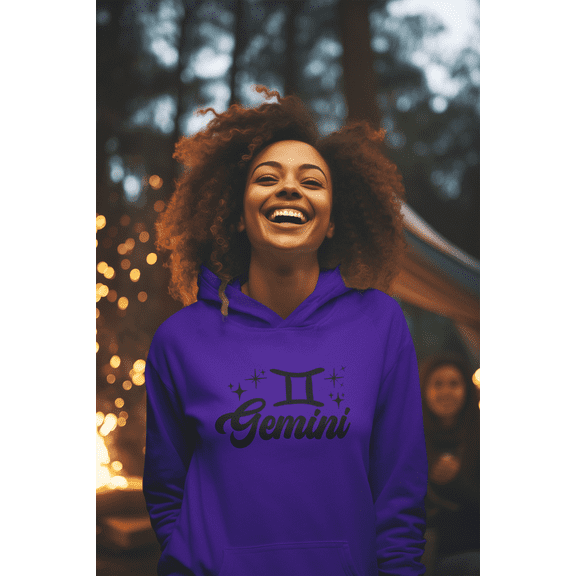 Respect My Tshirt Gemini - Express Your Dual Nature Zodiac Sign Unisex Hooded Sweatshirt, Medium, Purple, Black Design