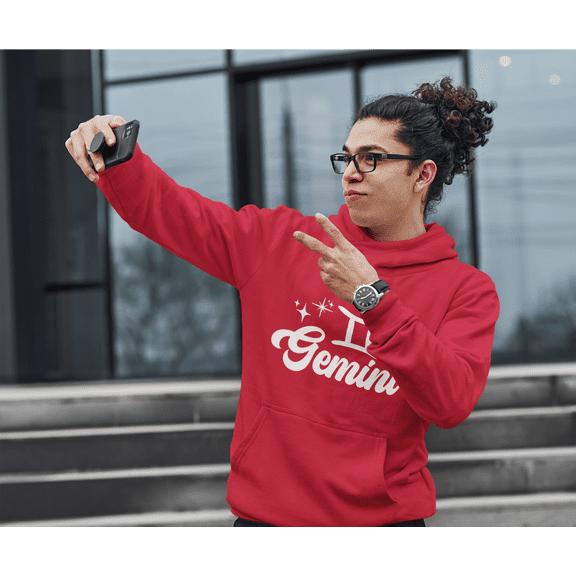 Respect My Tshirt Gemini - Express Your Dual Nature Zodiac Sign Unisex Hooded Sweatshirt, Medium, Red, White Design