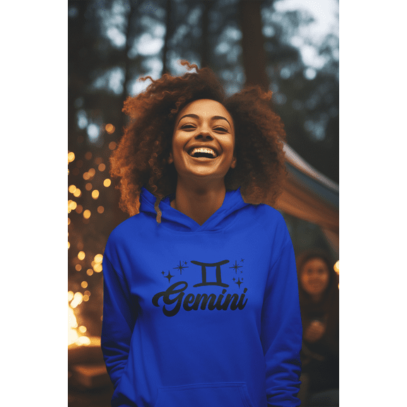 Respect My Tshirt Gemini - Express Your Dual Nature Zodiac Sign Unisex Hooded Sweatshirt, Small, Royal, Black Design