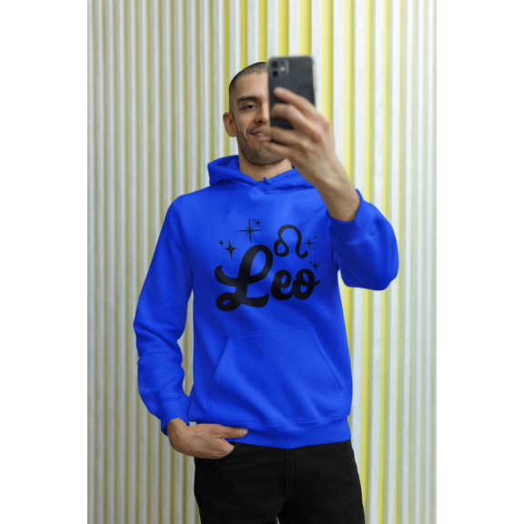 Respect My Tshirt Leo - Bold and Regal Style Zodiac Sign Unisex Hooded Sweatshirt, Small, Royal, Black Design
