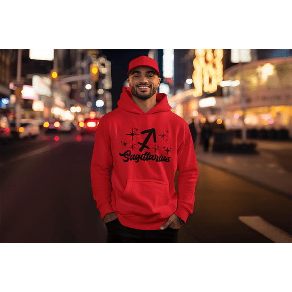 Respect My Tshirt Sagittarius - Adventurous and Free-Spirited Zodiac Sign Unisex Hooded Sweatshirt, 2X, Red, Black Design