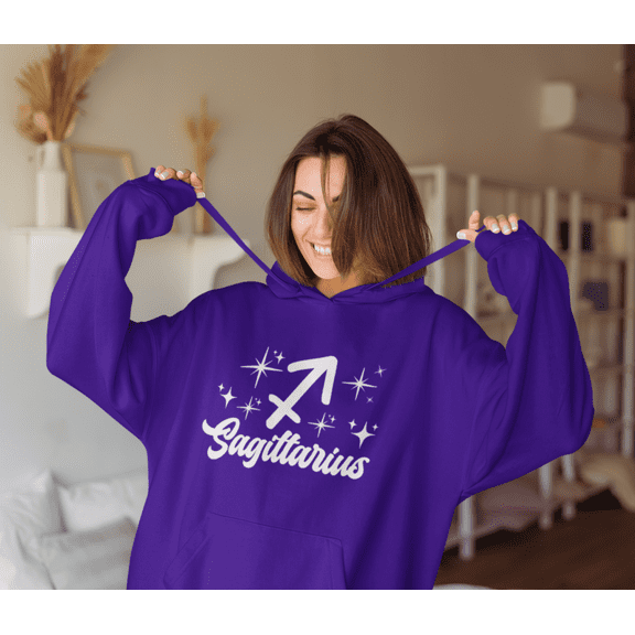 Respect My Tshirt Sagittarius - Adventurous and Free-Spirited Zodiac Sign Unisex Hooded Sweatshirt, Medium, Purple, White Design