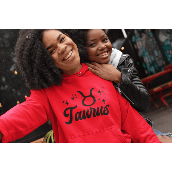 Respect My Tshirt Taurus - Grounded and Reliable Style Zodiac Sign Unisex Hooded Sweatshirt, 2X, Red, Black Design