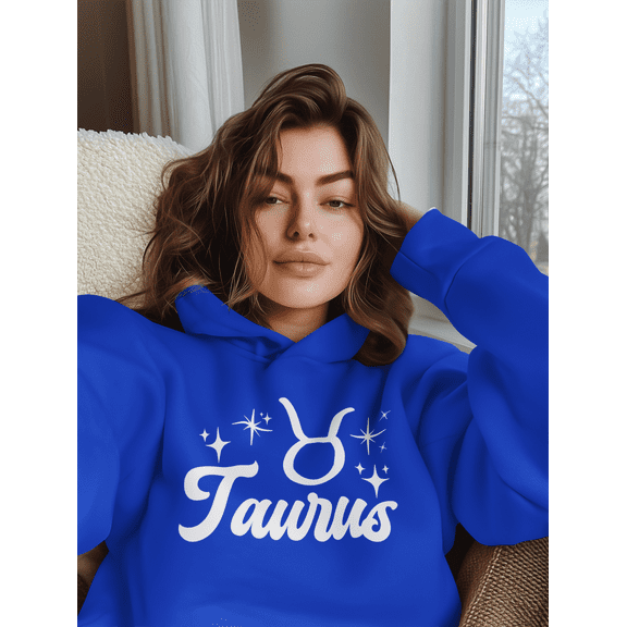 Respect My Tshirt Taurus - Grounded and Reliable Style Zodiac Sign Unisex Hooded Sweatshirt, Medium, Royal, White Design