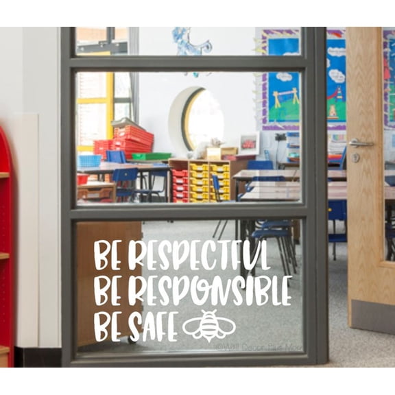 Be Respectable Responsible Safe Bee Inspirational Wall Decor School - Removable Quote Decals for Walls - Die-Cut Vinyl Wall Art for Positivity - Wall Decals Quotes Motivational, 37x20-Inch, White
