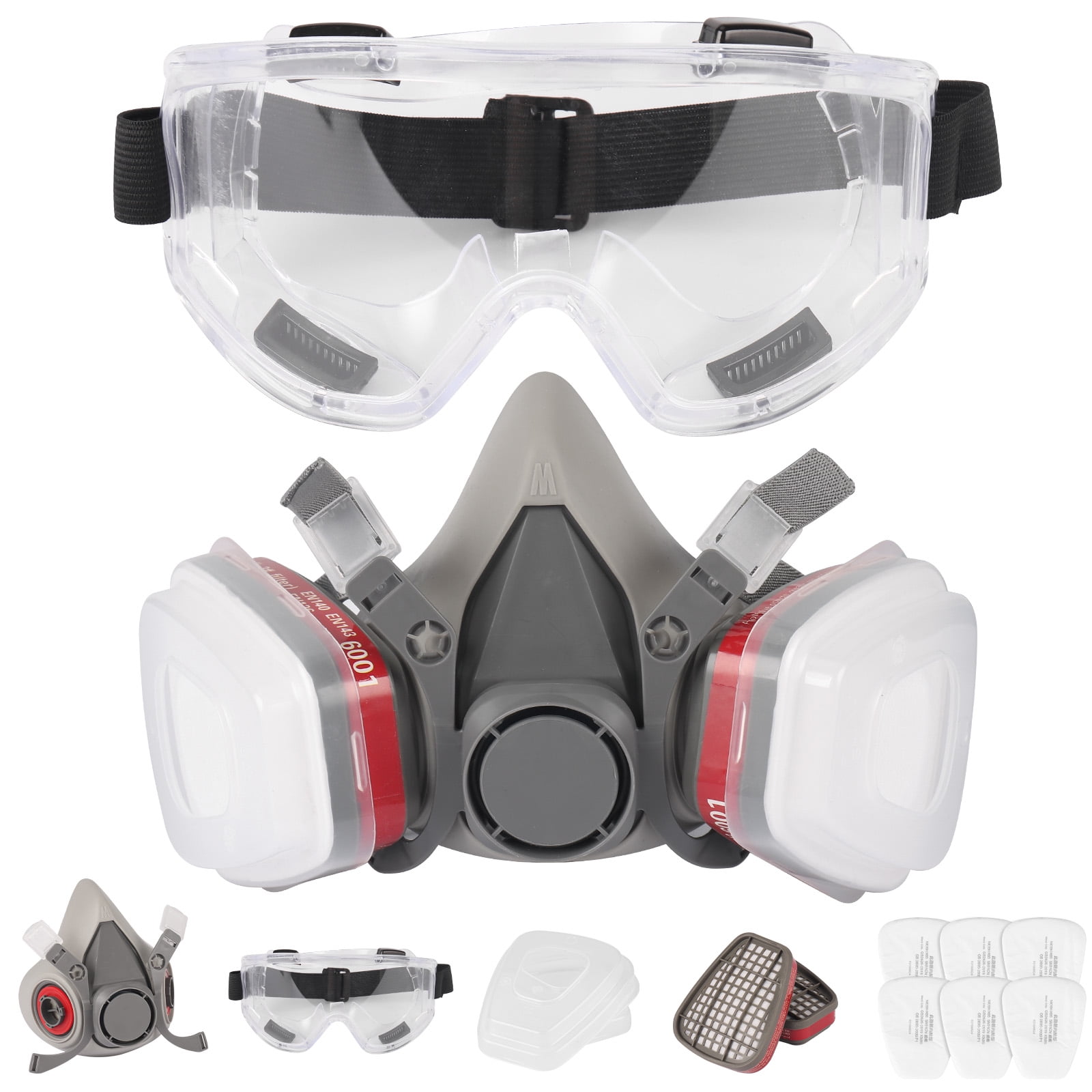 Respirator Mask with Filters, Reusable 6200 Gas Mask for Half Face Cover with Safety Glasses, Filters for Chemical, Gas, Welding, Fume , Painting and Cosmlay