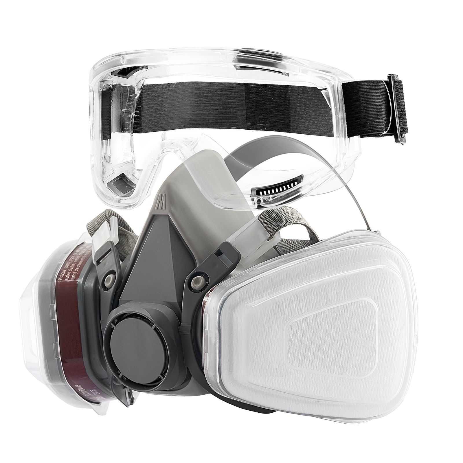 Respirator Mask Reusable Half Face Cover with Safety Glass and 12 Filters, Dual-Layer Filtration Dust Mask with Adjustable Straps, Washable Hazmat Mask for Painting, Spraying, Renovation, and Mining