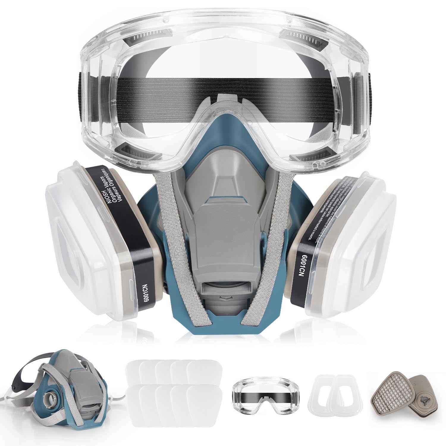 Respirator Mask Reusable Half Face Cover  with Safety Glasses for Painting, Welding, Sanding