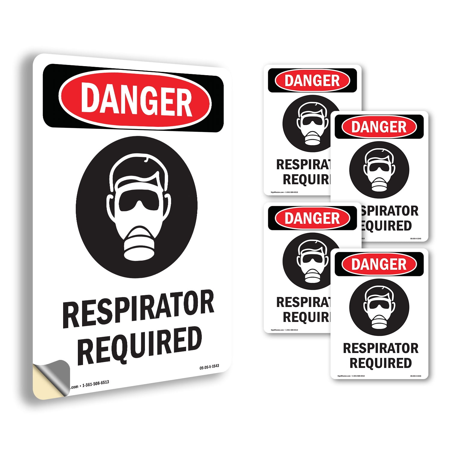 Respirator Required OSHA Danger Vinyl Decal Label 18 Inch x 12 Inch - 5 ...