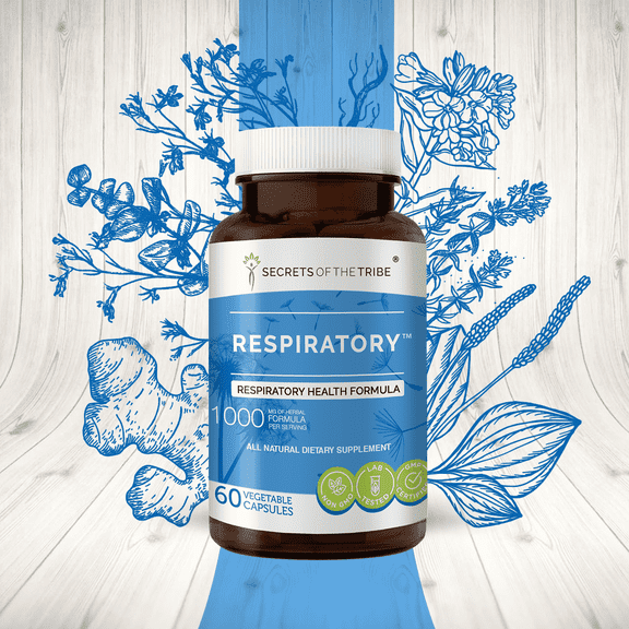 Secrets of the Tribe Respiratory  Capsules Dietary Supplement, Natural Herb Blend, Made from Eucalyptus, Ginger, Lungwort, Lobelia, Thyme, Plantain 60 Count