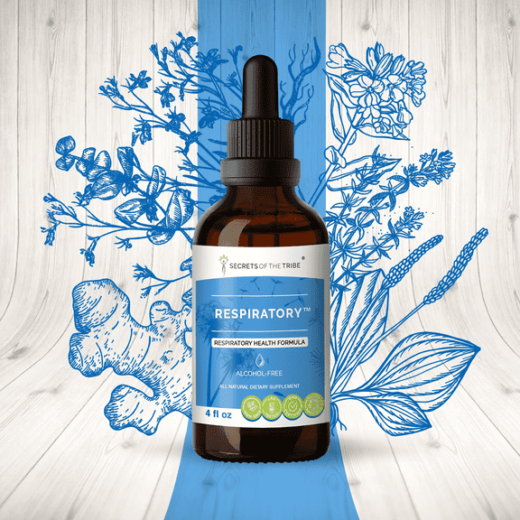 Secrets Of The Tribe Respiratory Health Formula Blend Tincture Dietary Supplement, Natural Extract, Made from Ginger, Lungwort, Lobelia, Thyme, Plantain, Osha, Eucalyptus 4 oz