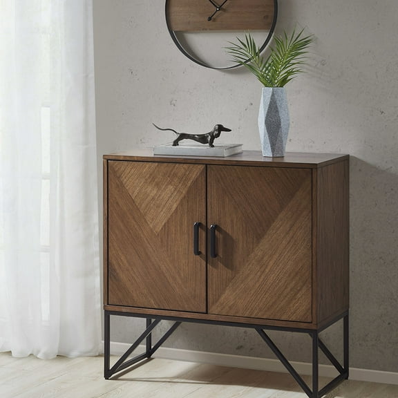 Resplendent Accent Cabinet: Natural Walnut And Metal Appeal Chic Brown Wood, Base, Assembly Required With Tools
