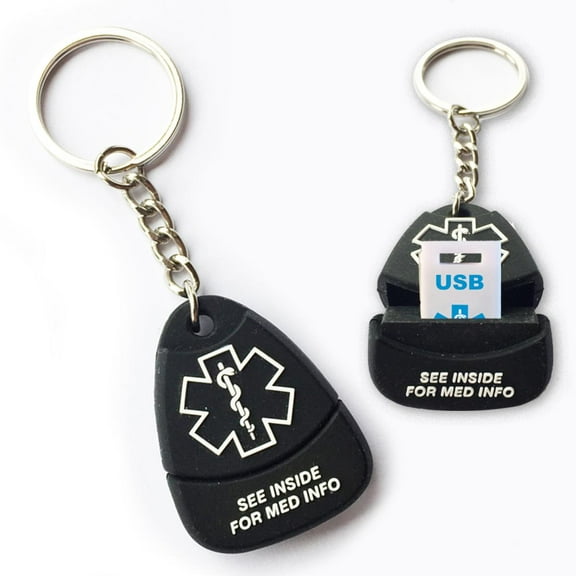 Responder USB Medical Alert Keychain. Hypoallergenic, Waterproof Silicone. 2GB USB Medical Alert Waterproof Flash Drive. Complimentary 12-Month Access PHR (Personal Health Record)